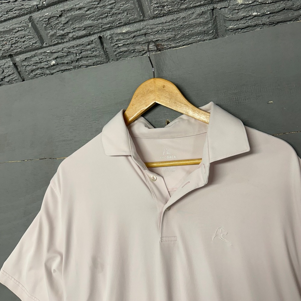 Rhoback Mens Performance Golf Polo Shirt Light Pink Short Sleeve Size Large‎